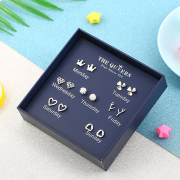 7pairs/set Women Stud Earrings One Week Earrings  Geometric Tassel Earrings High Quality Jewelry Gift daiiibabyyy